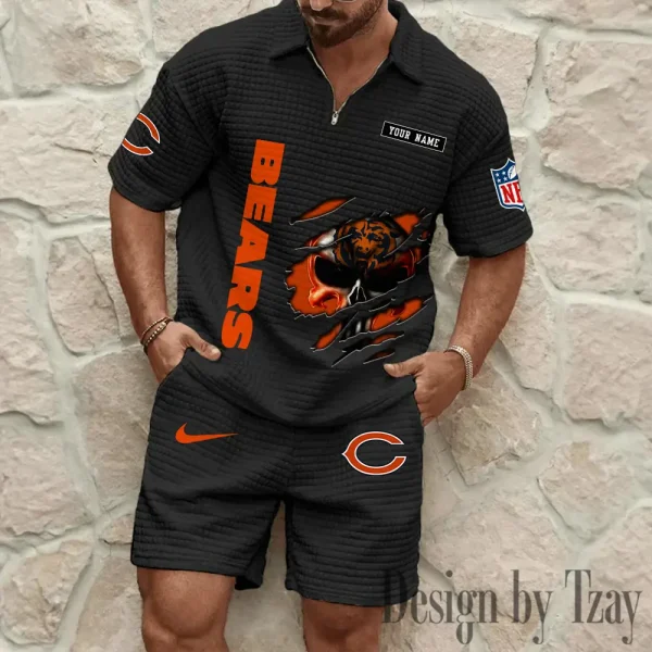 Chicago Bears Men's Waffle Knit Short Sleeve Slim Fit Soft Summer And Shorts BSPTWHZSS382 - Image 2