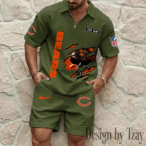 Chicago Bears Men's Waffle Knit Short Sleeve Slim Fit Soft Summer And Shorts BSPTWHZSS382 - Image 3