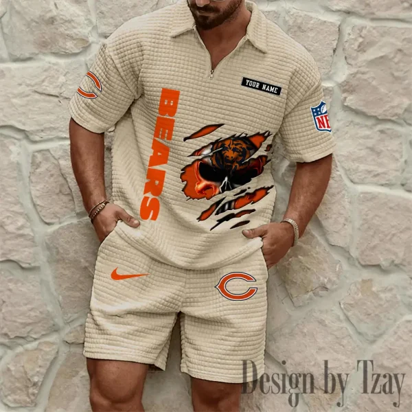Chicago Bears Men's Waffle Knit Short Sleeve Slim Fit Soft Summer And Shorts BSPTWHZSS382 - Image 4