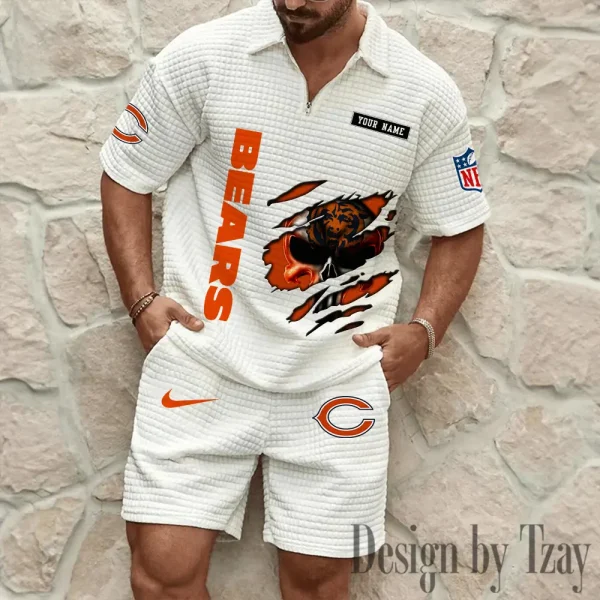 Chicago Bears Men's Waffle Knit Short Sleeve Slim Fit Soft Summer And Shorts BSPTWHZSS382 - Image 5