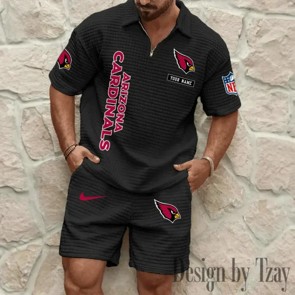 Arizona Cardinals Men's Waffle Knit Short Sleeve Slim Fit Soft Summer And Shorts BSPTWHZSS344