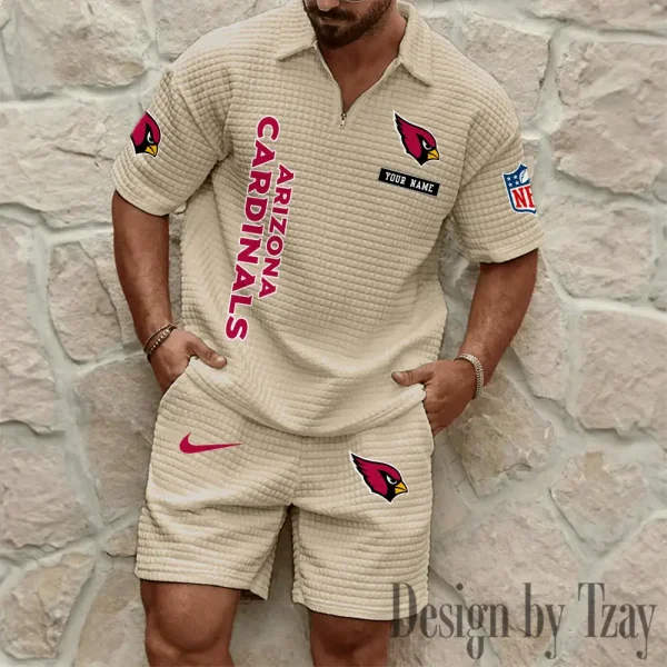 Arizona Cardinals Men's Waffle Knit Short Sleeve Slim Fit Soft Summer And Shorts BSPTWHZSS344 - Image 3