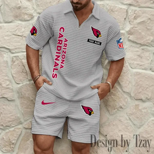 Arizona Cardinals Men's Waffle Knit Short Sleeve Slim Fit Soft Summer And Shorts BSPTWHZSS344 - Image 9