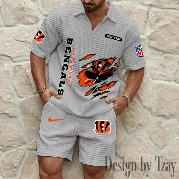Cincinnati Bengals Men's Waffle Knit Short Sleeve Slim Fit Soft Summer And Shorts BSPTWHZSS383