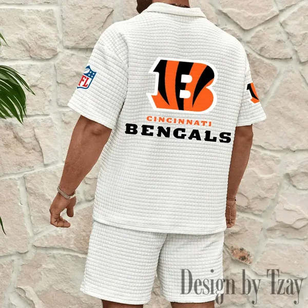 Cincinnati Bengals Men's Waffle Knit Short Sleeve Slim Fit Soft Summer And Shorts BSPTWHZSS383 - Image 6