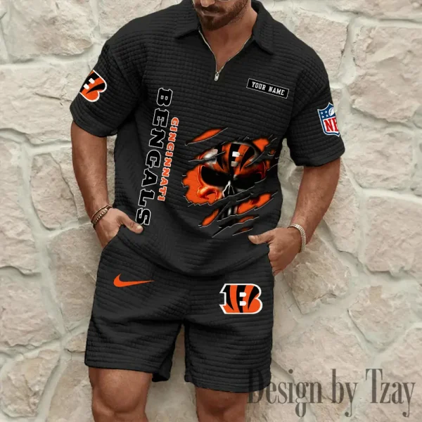 Cincinnati Bengals Men's Waffle Knit Short Sleeve Slim Fit Soft Summer And Shorts BSPTWHZSS383 - Image 2