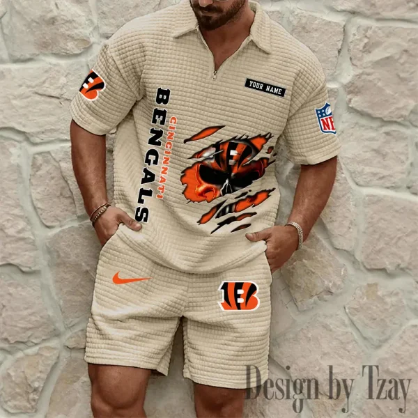 Cincinnati Bengals Men's Waffle Knit Short Sleeve Slim Fit Soft Summer And Shorts BSPTWHZSS383 - Image 3