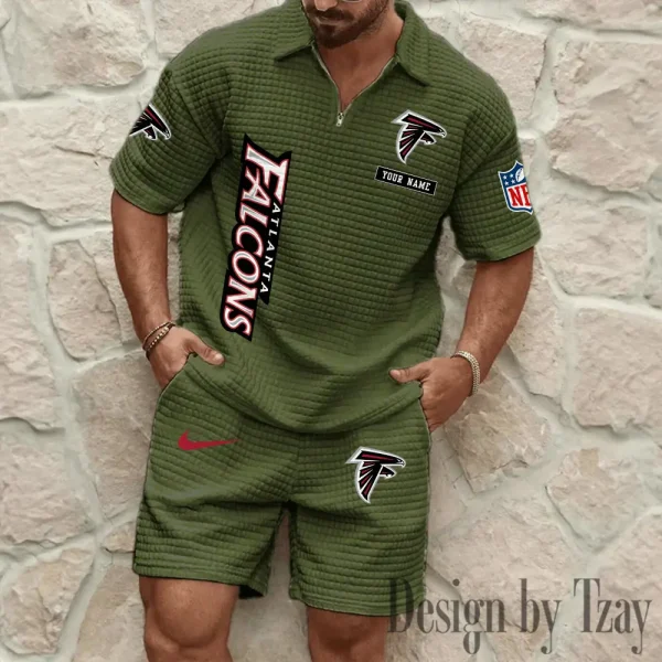 Atlanta Falcons Men's Waffle Knit Short Sleeve Slim Fit Soft Summer And Shorts BSPTWHZSS345