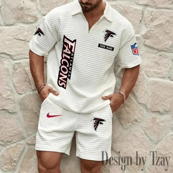 Atlanta Falcons Men's Waffle Knit Short Sleeve Slim Fit Soft Summer And Shorts BSPTWHZSS345 - Image 3