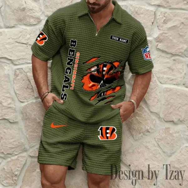 Cincinnati Bengals Men's Waffle Knit Short Sleeve Slim Fit Soft Summer And Shorts BSPTWHZSS383 - Image 4