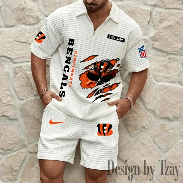 Cincinnati Bengals Men's Waffle Knit Short Sleeve Slim Fit Soft Summer And Shorts BSPTWHZSS383 - Image 5