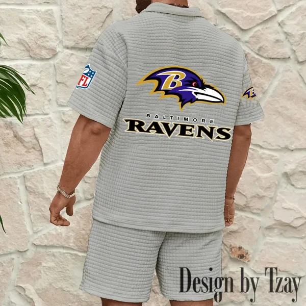 Baltimore Ravens Men's Waffle Knit Short Sleeve Slim Fit Soft Summer And Shorts BSPTWHZSS346 - Image 4