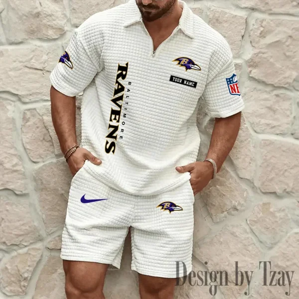 Baltimore Ravens Men's Waffle Knit Short Sleeve Slim Fit Soft Summer And Shorts BSPTWHZSS346 - Image 7