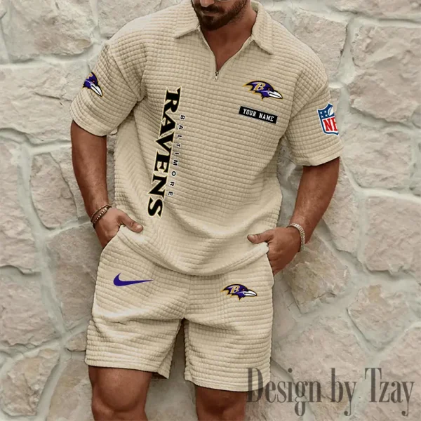 Baltimore Ravens Men's Waffle Knit Short Sleeve Slim Fit Soft Summer And Shorts BSPTWHZSS346 - Image 5