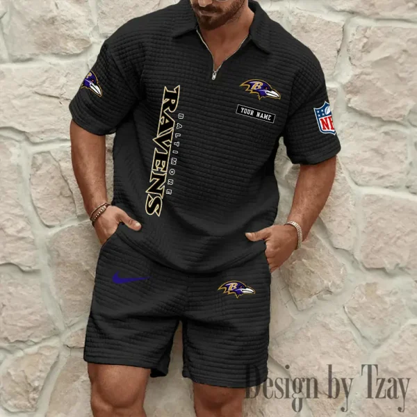 Baltimore Ravens Men's Waffle Knit Short Sleeve Slim Fit Soft Summer And Shorts BSPTWHZSS346 - Image 10
