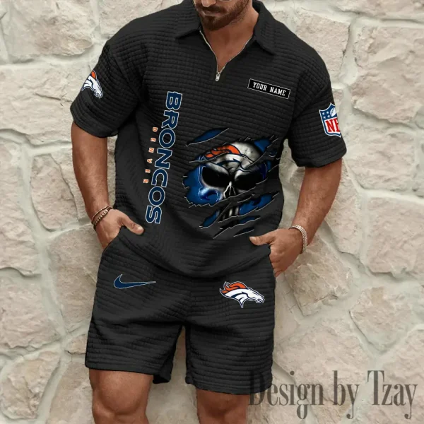 Denver Broncos Men's Waffle Knit Short Sleeve Slim Fit Soft Summer And Shorts BSPTWHZSS386 - Image 3