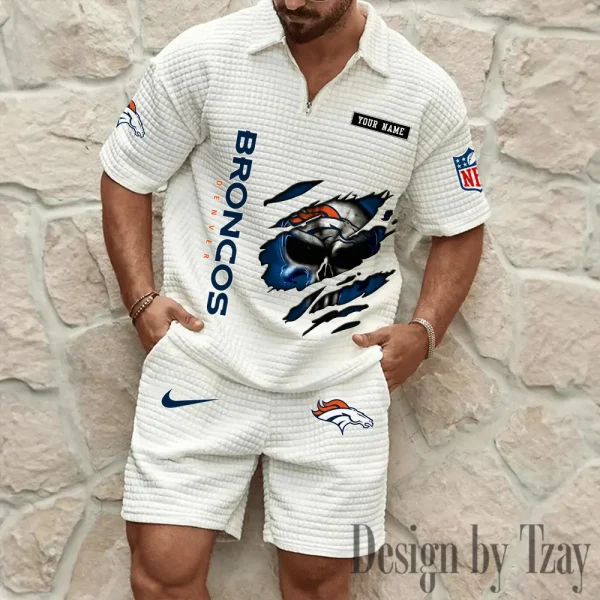 Denver Broncos Men's Waffle Knit Short Sleeve Slim Fit Soft Summer And Shorts BSPTWHZSS386