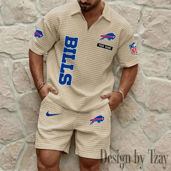 Buffalo Bills Men's Waffle Knit Short Sleeve Slim Fit Soft Summer And Shorts BSPTWHZSS347 - Image 3