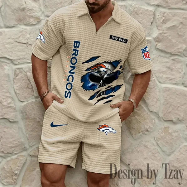 Denver Broncos Men's Waffle Knit Short Sleeve Slim Fit Soft Summer And Shorts BSPTWHZSS386 - Image 5