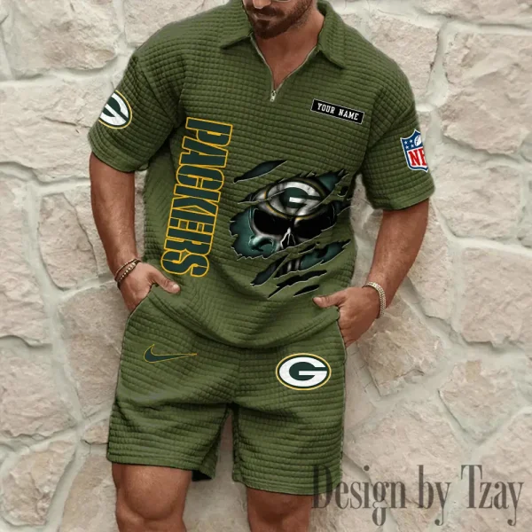 Green Bay Packers Men's Waffle Knit Short Sleeve Slim Fit Soft Summer And Shorts BSPTWHZSS388 - Image 2
