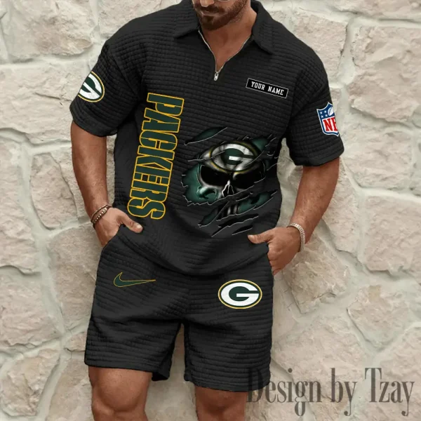Green Bay Packers Men's Waffle Knit Short Sleeve Slim Fit Soft Summer And Shorts BSPTWHZSS388 - Image 3