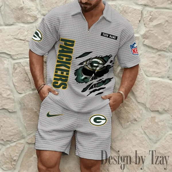 Green Bay Packers Men's Waffle Knit Short Sleeve Slim Fit Soft Summer And Shorts BSPTWHZSS388 - Image 4