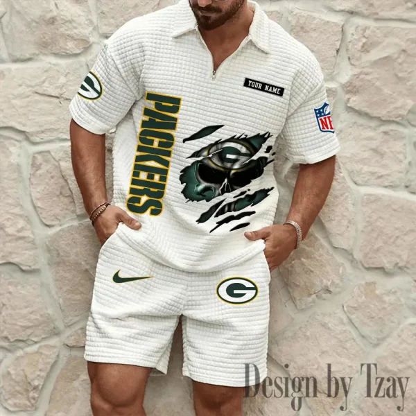 Green Bay Packers Men's Waffle Knit Short Sleeve Slim Fit Soft Summer And Shorts BSPTWHZSS388 - Image 5