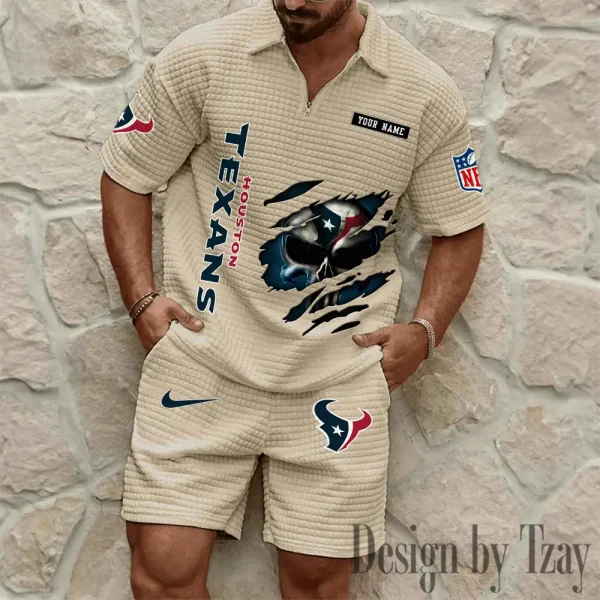 Houston Texans Men's Waffle Knit Short Sleeve Slim Fit Soft Summer And Shorts BSPTWHZSS389
