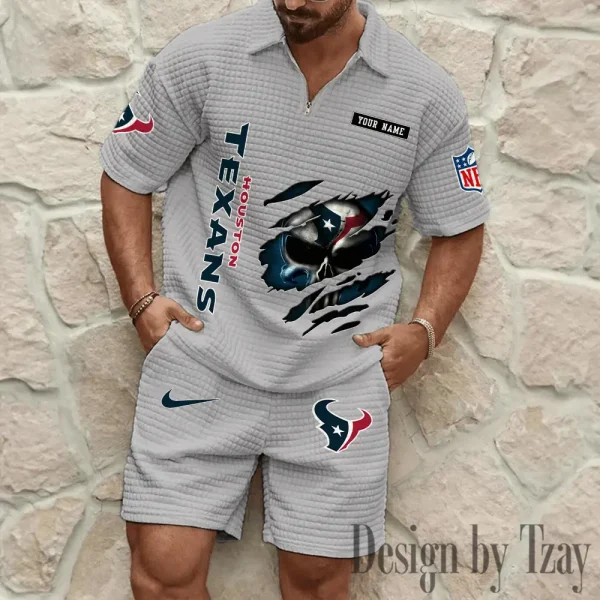 Houston Texans Men's Waffle Knit Short Sleeve Slim Fit Soft Summer And Shorts BSPTWHZSS389 - Image 5