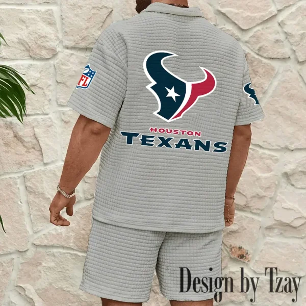 Houston Texans Men's Waffle Knit Short Sleeve Slim Fit Soft Summer And Shorts BSPTWHZSS389 - Image 6