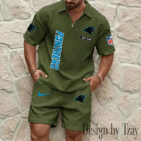 Carolina Panthers Men's Waffle Knit Short Sleeve Slim Fit Soft Summer And Shorts BSPTWHZSS348