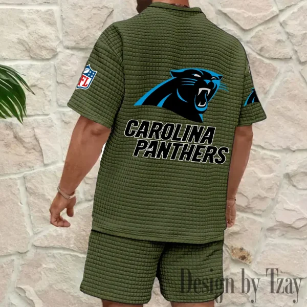 Carolina Panthers Men's Waffle Knit Short Sleeve Slim Fit Soft Summer And Shorts BSPTWHZSS348 - Image 2