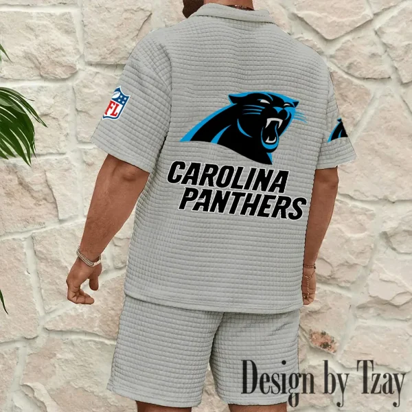 Carolina Panthers Men's Waffle Knit Short Sleeve Slim Fit Soft Summer And Shorts BSPTWHZSS348 - Image 4