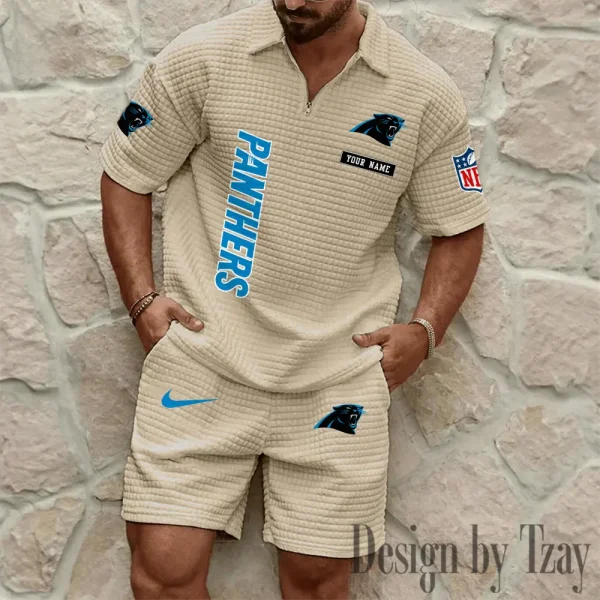 Carolina Panthers Men's Waffle Knit Short Sleeve Slim Fit Soft Summer And Shorts BSPTWHZSS348 - Image 5