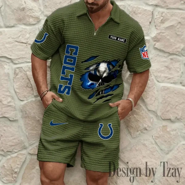 Indianapolis Colts Men's Waffle Knit Short Sleeve Slim Fit Soft Summer And Shorts BSPTWHZSS390