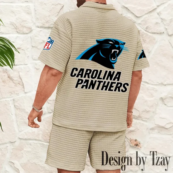 Carolina Panthers Men's Waffle Knit Short Sleeve Slim Fit Soft Summer And Shorts BSPTWHZSS348 - Image 6