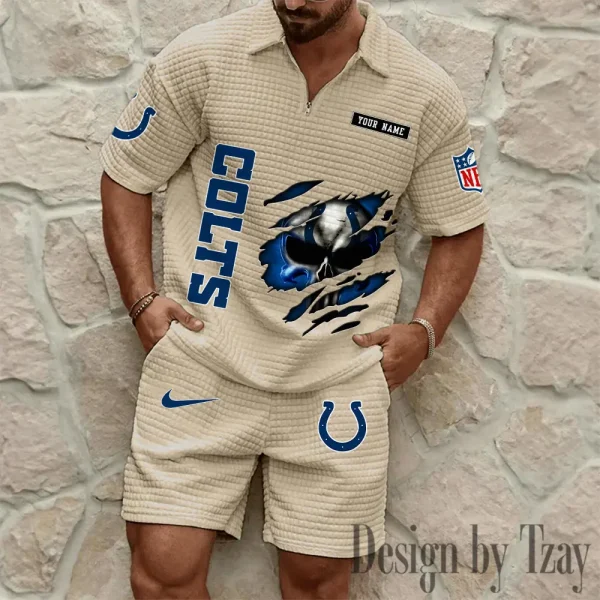 Indianapolis Colts Men's Waffle Knit Short Sleeve Slim Fit Soft Summer And Shorts BSPTWHZSS390 - Image 2