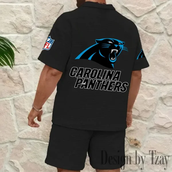 Carolina Panthers Men's Waffle Knit Short Sleeve Slim Fit Soft Summer And Shorts BSPTWHZSS348 - Image 8