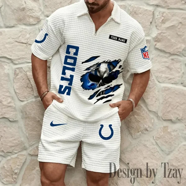 Indianapolis Colts Men's Waffle Knit Short Sleeve Slim Fit Soft Summer And Shorts BSPTWHZSS390 - Image 3