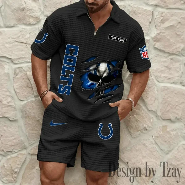 Indianapolis Colts Men's Waffle Knit Short Sleeve Slim Fit Soft Summer And Shorts BSPTWHZSS390 - Image 4
