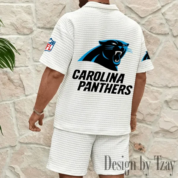 Carolina Panthers Men's Waffle Knit Short Sleeve Slim Fit Soft Summer And Shorts BSPTWHZSS348 - Image 9