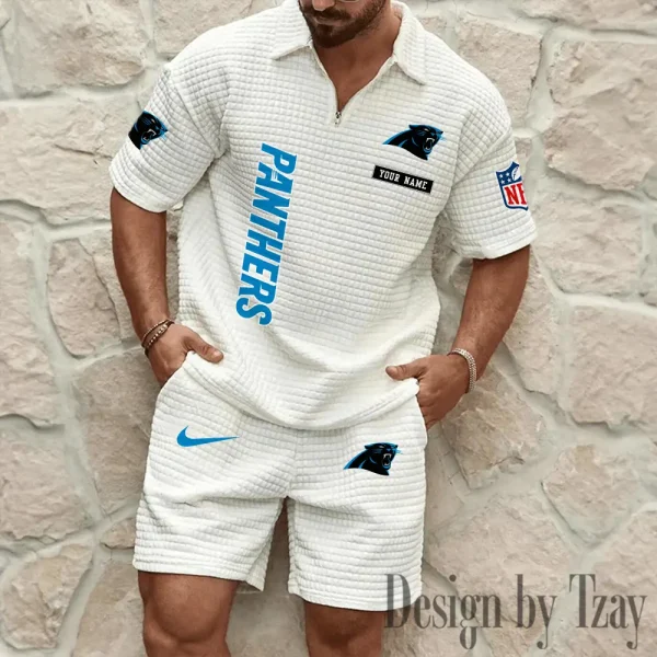 Carolina Panthers Men's Waffle Knit Short Sleeve Slim Fit Soft Summer And Shorts BSPTWHZSS348 - Image 10