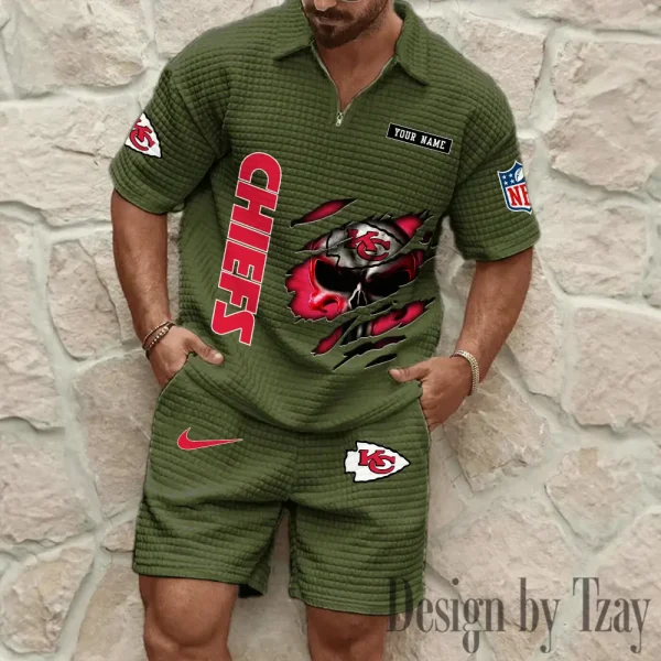 Kansas City Chiefs Men's Waffle Knit Short Sleeve Slim Fit Soft Summer And Shorts BSPTWHZSS392