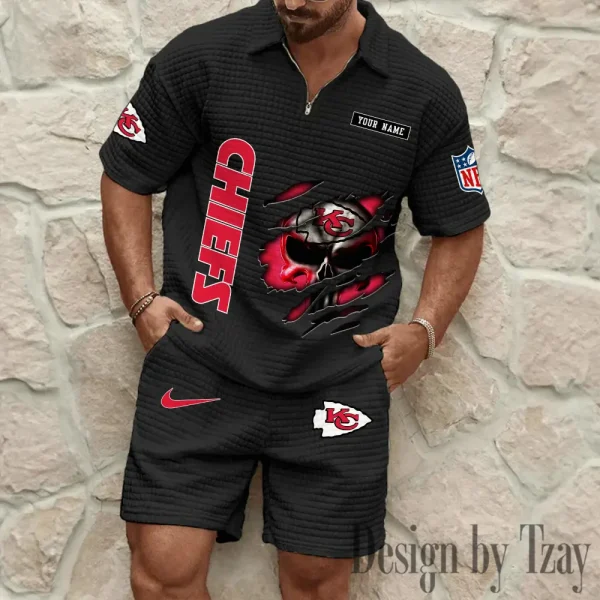 Kansas City Chiefs Men's Waffle Knit Short Sleeve Slim Fit Soft Summer And Shorts BSPTWHZSS392 - Image 3