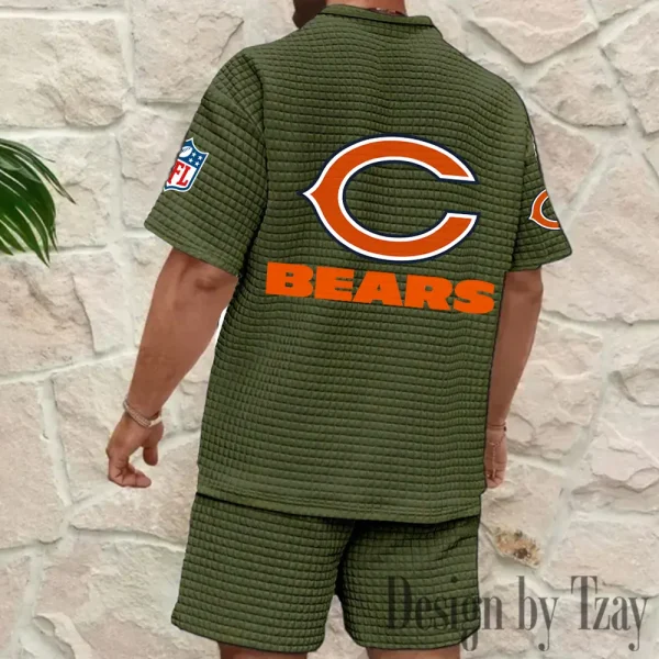 Chicago Bears Men's Waffle Knit Short Sleeve Slim Fit Soft Summer And Shorts BSPTWHZSS349 - Image 2