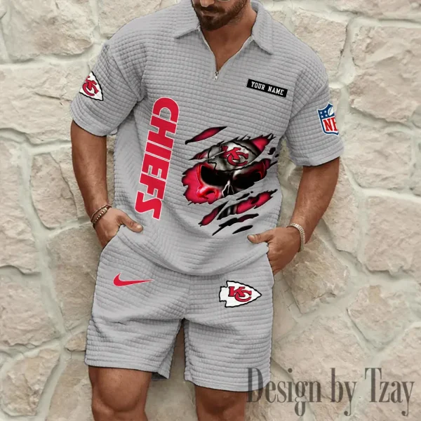 Kansas City Chiefs Men's Waffle Knit Short Sleeve Slim Fit Soft Summer And Shorts BSPTWHZSS392 - Image 5