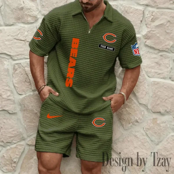 Chicago Bears Men's Waffle Knit Short Sleeve Slim Fit Soft Summer And Shorts BSPTWHZSS349