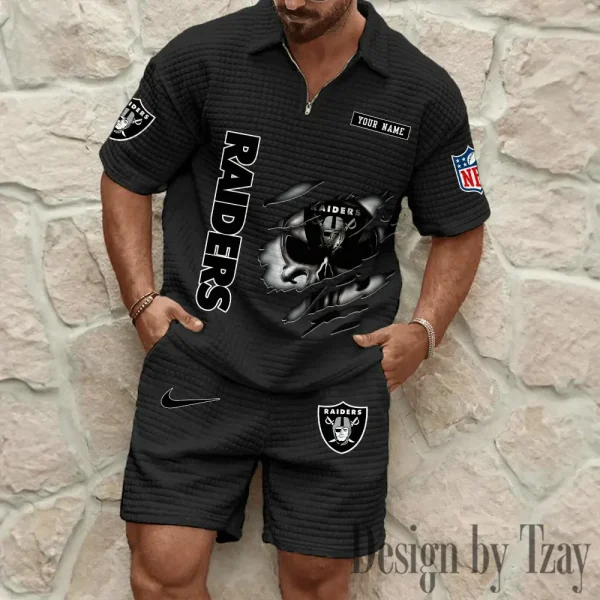 Las Vegas Raiders Men's Waffle Knit Short Sleeve Slim Fit Soft Summer And Shorts BSPTWHZSS393