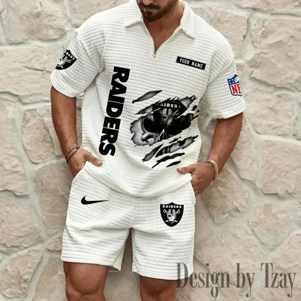 Las Vegas Raiders Men's Waffle Knit Short Sleeve Slim Fit Soft Summer And Shorts BSPTWHZSS393 - Image 2