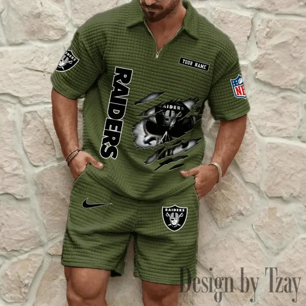Las Vegas Raiders Men's Waffle Knit Short Sleeve Slim Fit Soft Summer And Shorts BSPTWHZSS393 - Image 3